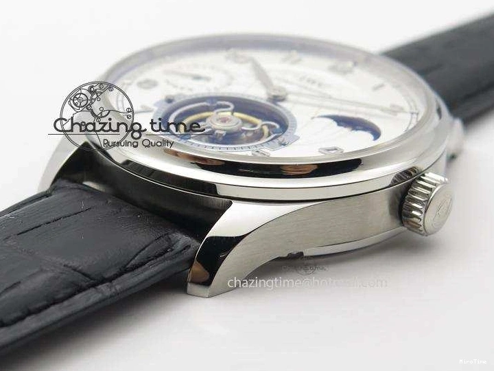 MIROTIME 0518 UrbanStyle Portuguese Tourbillon Power Reserve Moonphase SS White Dial On Black Leather Strap 7318